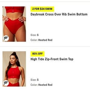 Fabletics Heated Red Zip-Front High Neck Swim Top